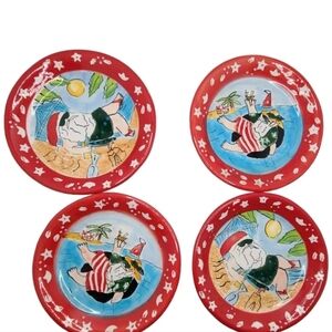 Mary Jane Mitchell Hausenware Plates Beach Santa Cheese Appetizer Christmas 6" 4